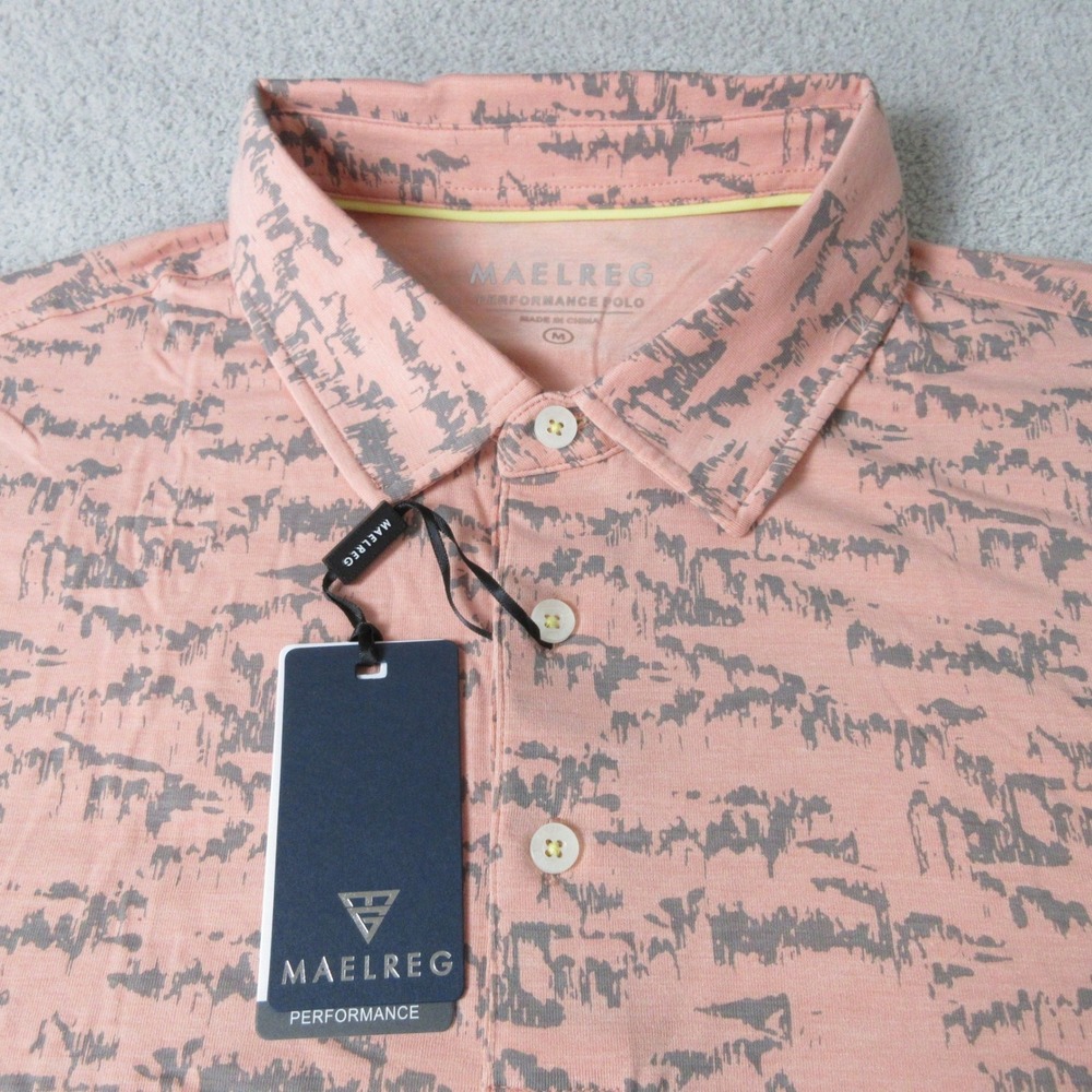 MAELREG Performance Polo Shirt Men's M Pink‎ Gray Abstract Print Short Sleeve